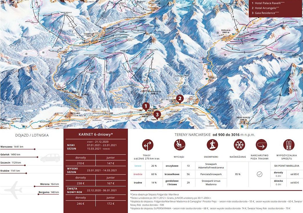 Wyjazd narciarski do Val di Sole - mapa tras i karnety